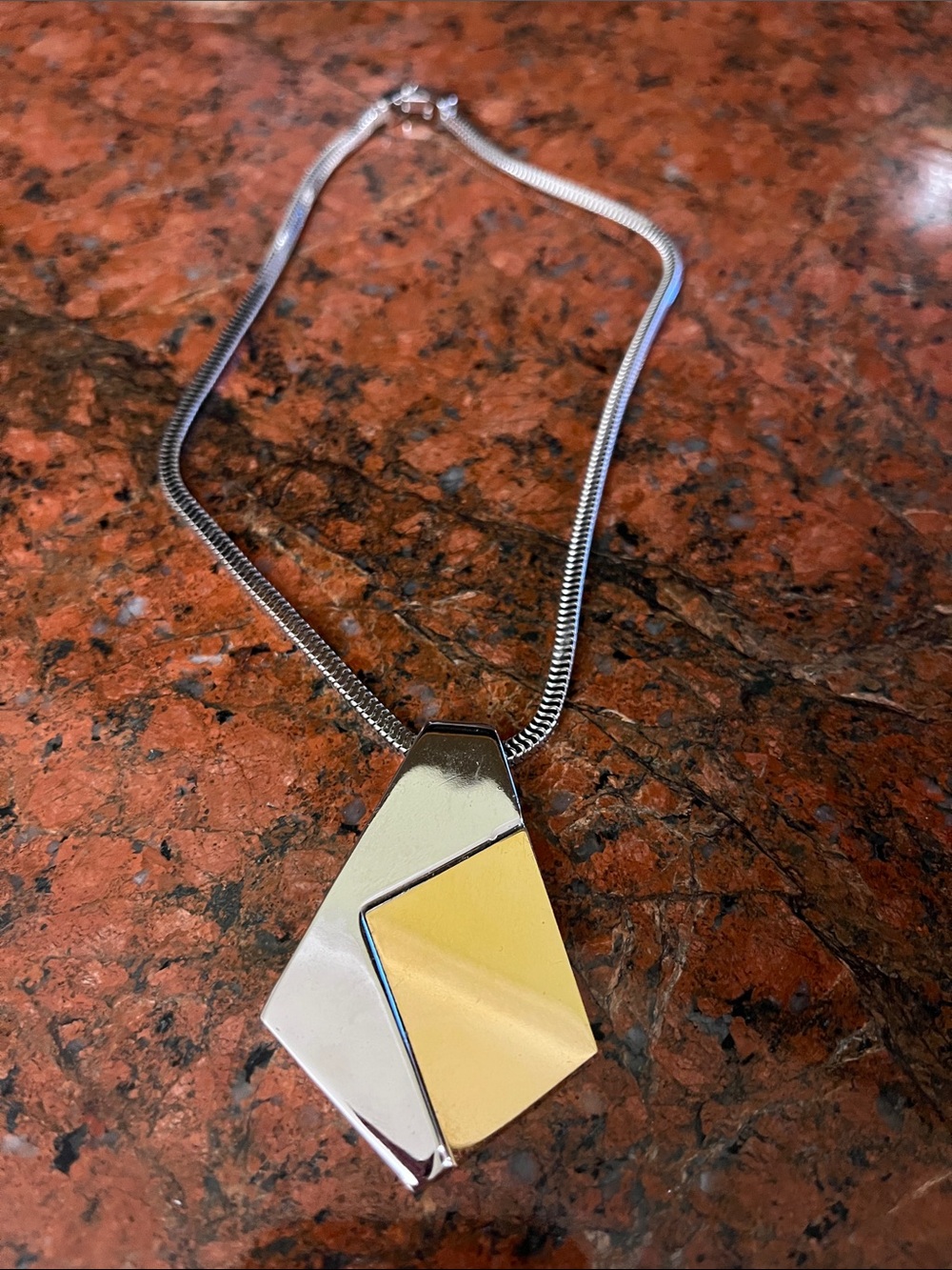 Trifari Silver-Tone Necklace with Yellow Accent Pendant